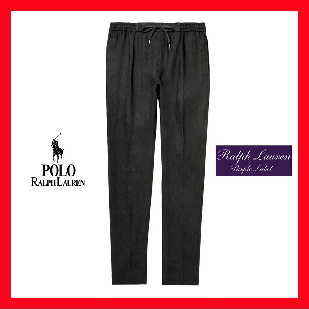 $595 Ralph Lauren Purple Label Hand-Tailored Linen Trouser Black Mens Size 34